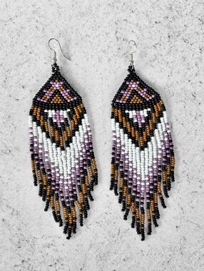 Handmade Purple Dream Tribal Beaded Earrings Western Jewelry Ethnic Bohemian